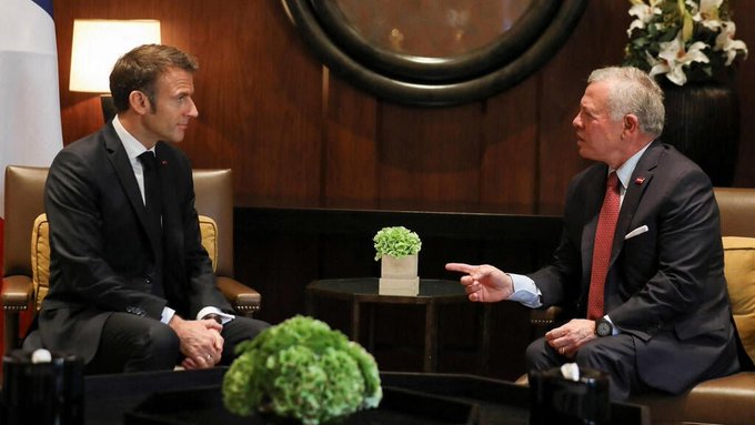 Jordan’s King Abdullah Advocates for End to Gaza Conflict in Talks with Macron